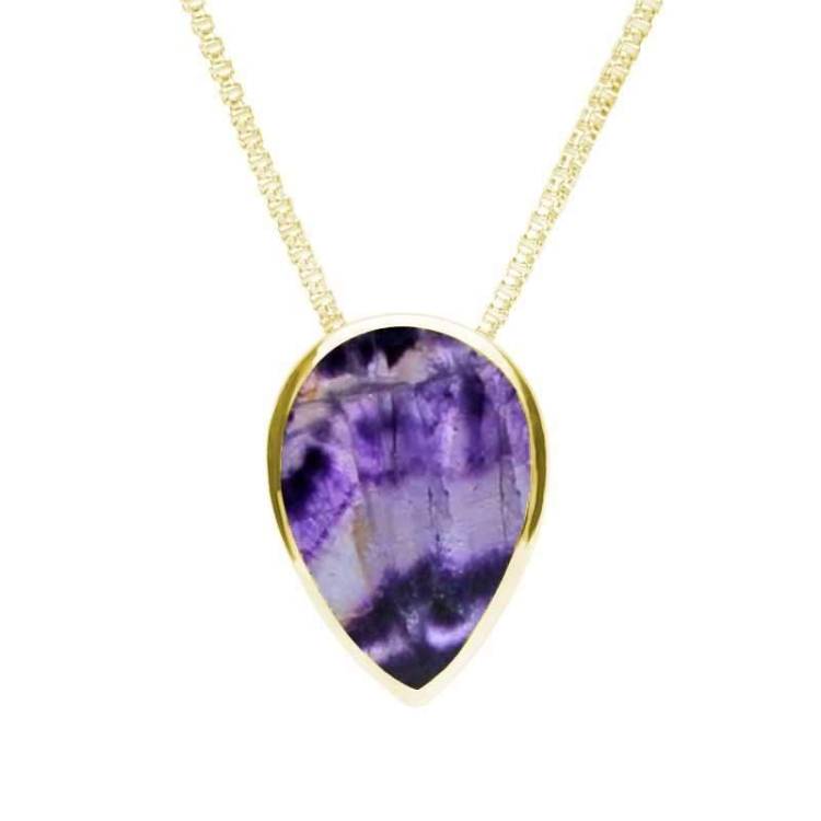 9ct Yellow Gold Blue John Upside Down Pear Necklace - Yellow Gold