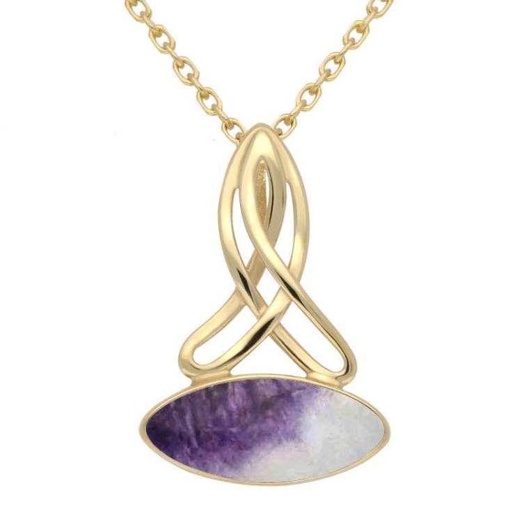 9ct Yellow Gold Blue John Wide Marquise Celtic Necklace - Option1 Value Yellow Gold