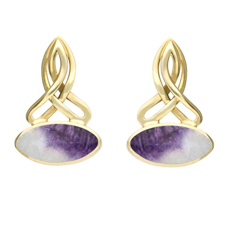 9ct Yellow Gold Blue John Wide Marquise Celtic Stud Earrings - Yellow Gold