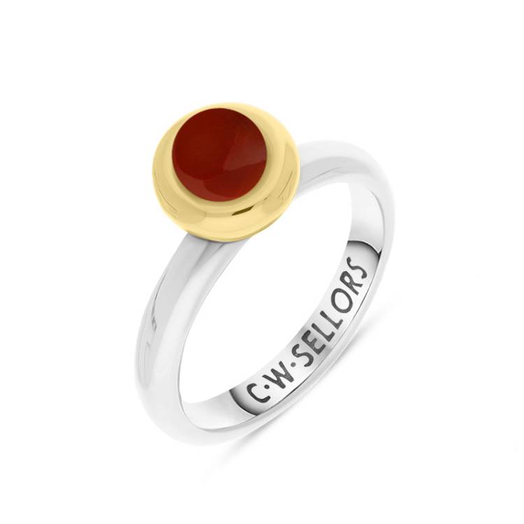 9ct Yellow Gold Carnelian Stepping Stones Bead Cup Stacking Ring