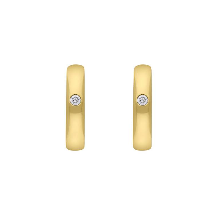 9ct Yellow Gold Diamond 13mm Round Domed Hoop Earrings - Gold