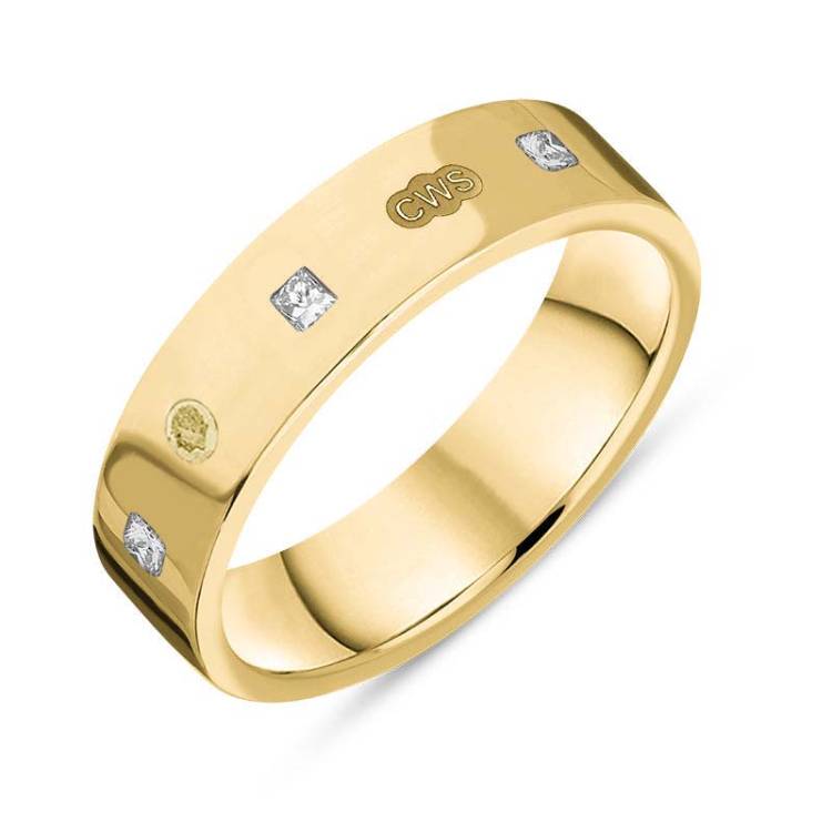 9ct Yellow Gold 0.24ct Diamond King's Coronation Hallmark Princess Cut 5mm Ring - X