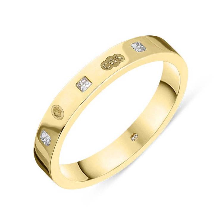 9ct Yellow Gold 0.09ct Diamond King's Coronation Hallmark Princess Cut 3mm Ring - Y
