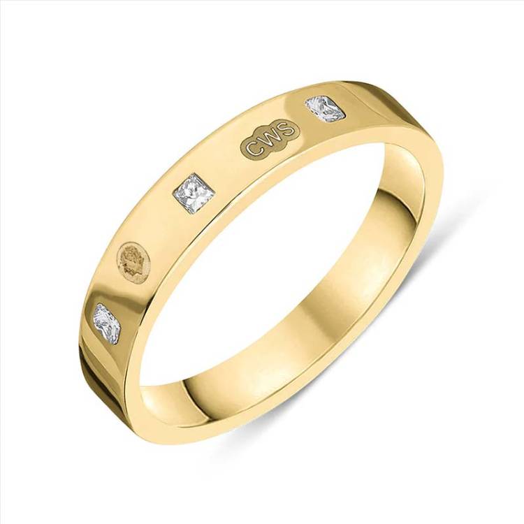 9ct Yellow Gold 0.18ct Diamond King's Coronation Hallmark Princess Cut 4mm Ring - U