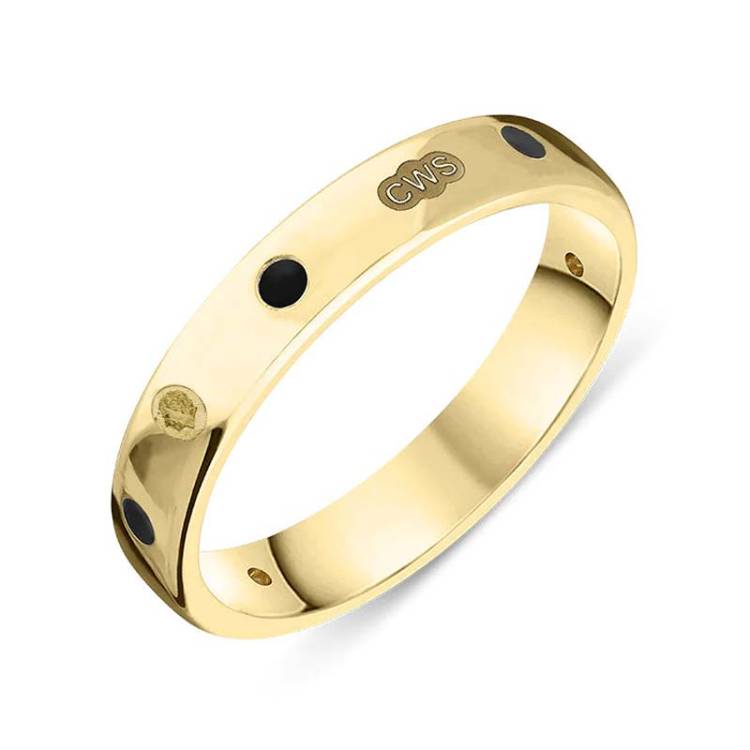 9ct Yellow Gold Whitby Jet King's Coronation Hallmark 4mm Ring - U