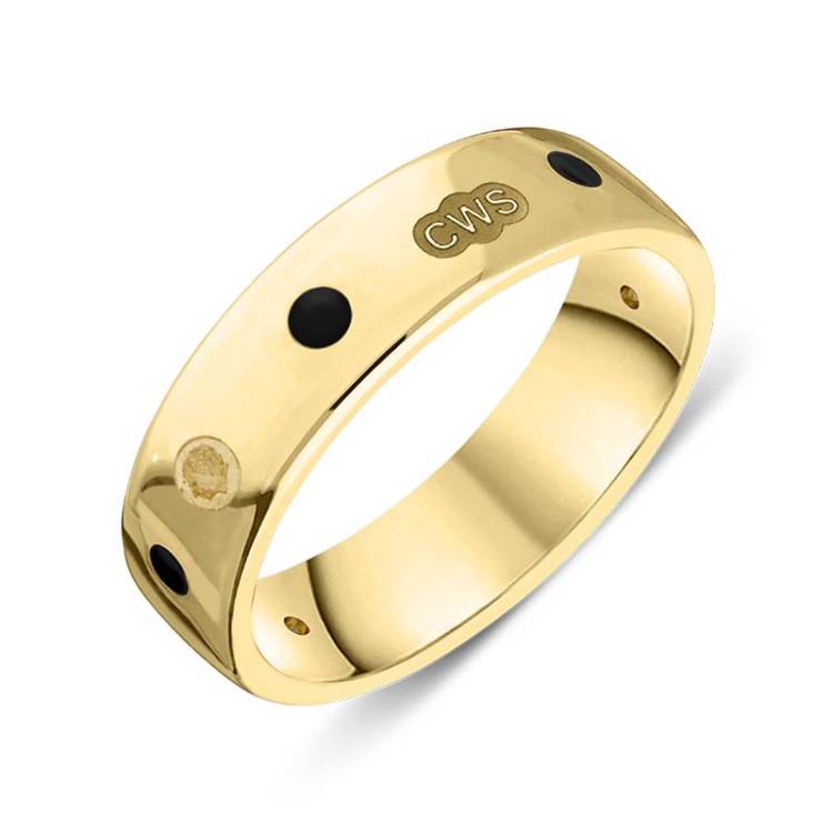 9ct Yellow Gold Whitby Jet King's Coronation Hallmark 6mm Ring - V