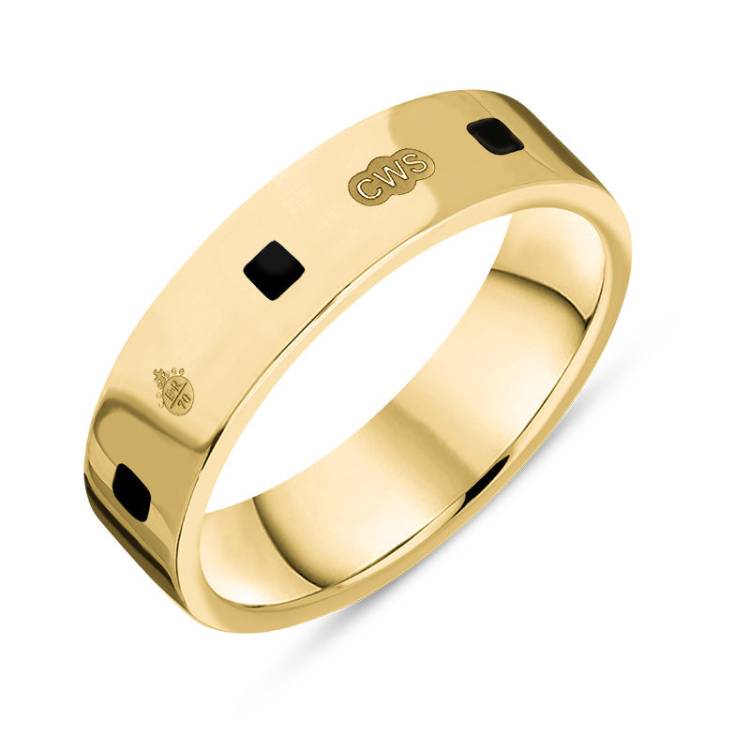 9ct Yellow Gold Whitby Jet King's Coronation Hallmark Princess Cut 5mm Ring - U