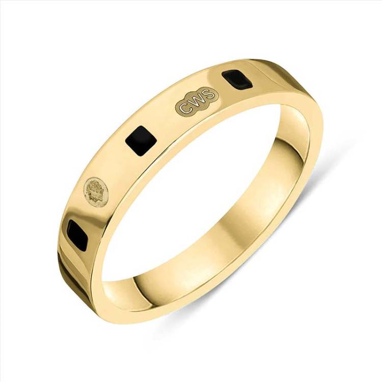 9ct Yellow Gold Whitby Jet King's Coronation Hallmark Princess Cut 4mm Ring - L