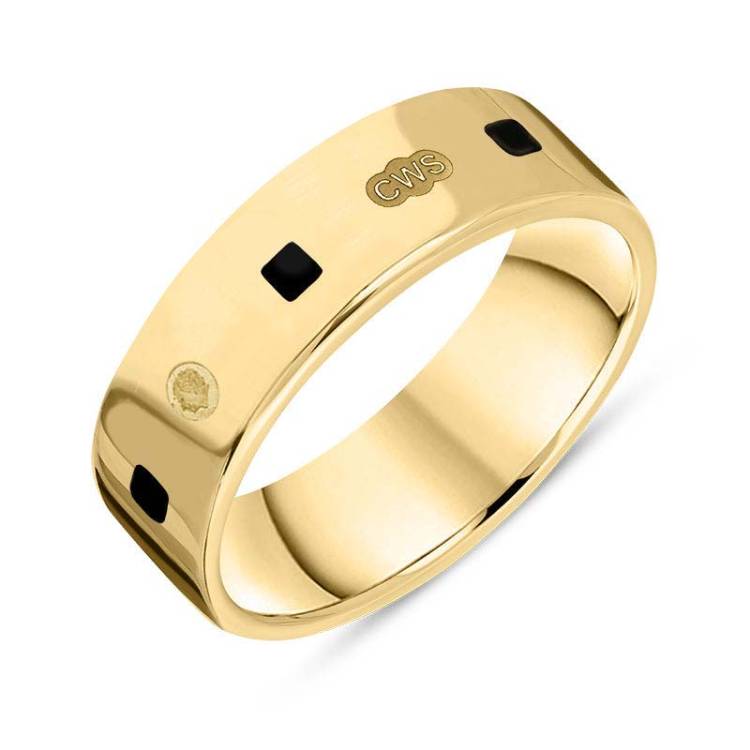 9ct Yellow Gold Whitby Jet King's Coronation Hallmark Princess Cut 6mm Ring - U