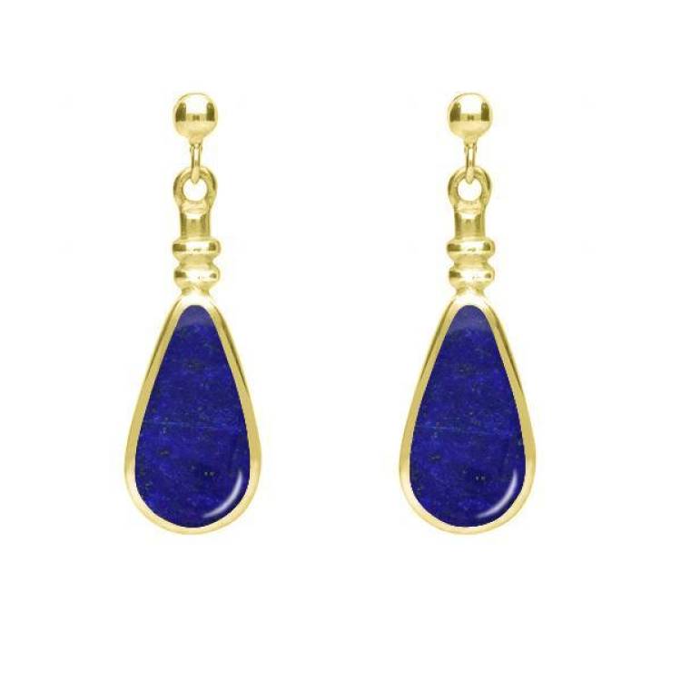 9ct Yellow Gold Lapis Lazuli Bottle Top Pear Drop Earrings - Yellow Gold