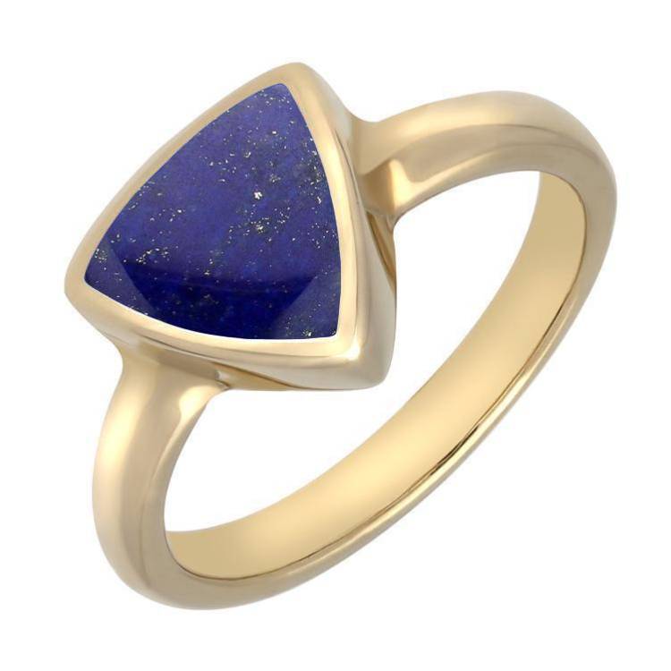 9ct Yellow Gold Lapis Lazuli Curved Triangle Ring - Yellow Gold