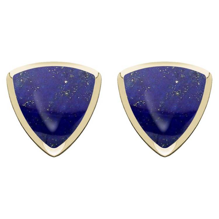 9ct Yellow Gold Lapis Lazuli Curved Triangle Stud Earrings - Yellow Gold