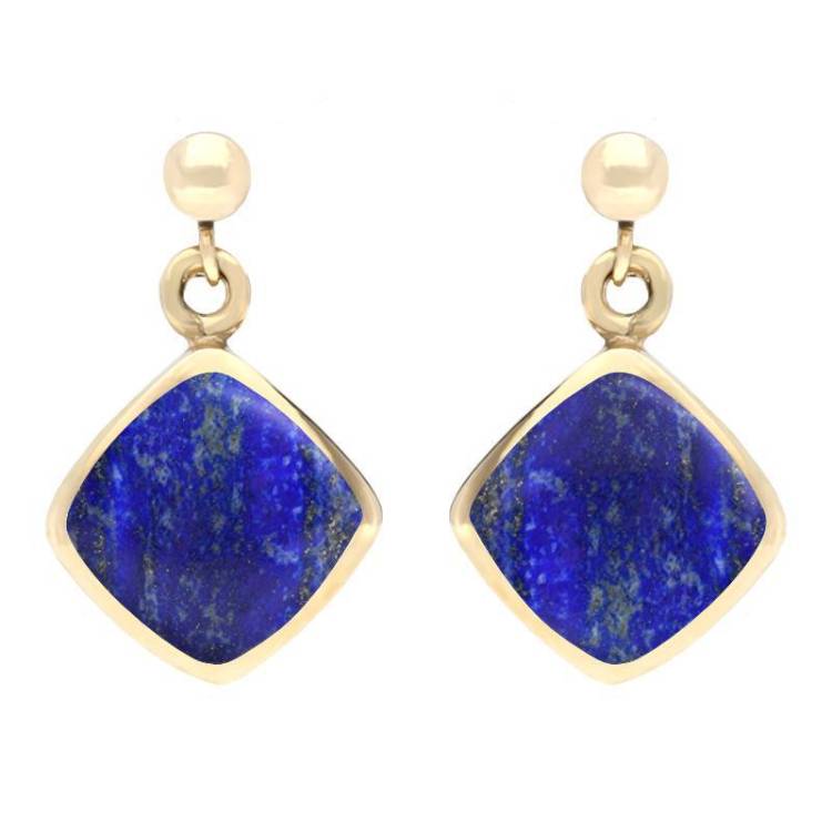 9ct Yellow Gold Lapis Lazuli Cushion Drop Earrings - Yellow Gold