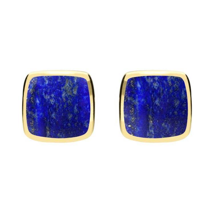 9ct Yellow Gold Lapis Lazuli Cushion Stud Earrings - Yellow Gold