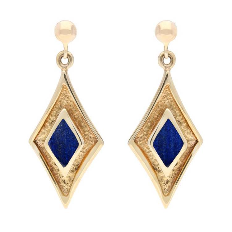 9ct Yellow Gold Lapis Lazuli Diamond Shaped Drop Earrings