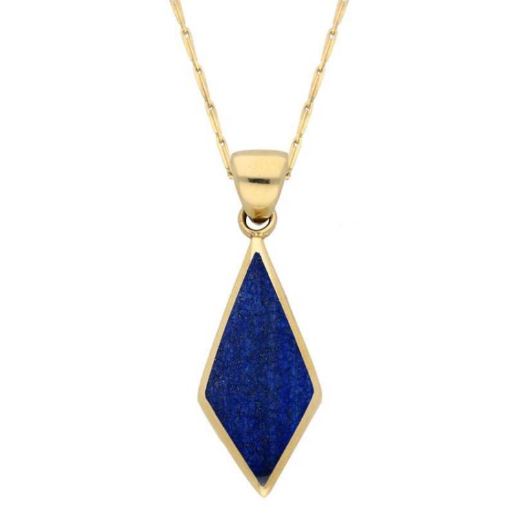 9ct Yellow Gold Lapis Lazuli Diamond Shaped Necklace - Option1 Value