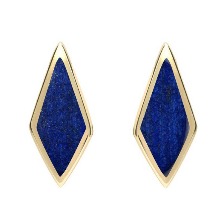 9ct Yellow Gold Lapis Lazuli Diamond Shaped Stud Earrings - Option1 Value