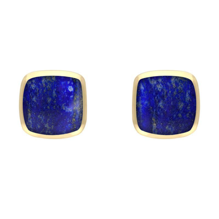 9ct Yellow Gold Lapis Lazuli Dinky Cushion Stud Earrings - Yellow Gold