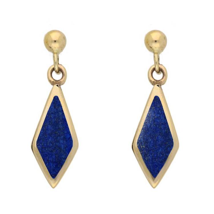 9ct Yellow Gold Lapis Lazuli Dinky Diamond Drop Earrings