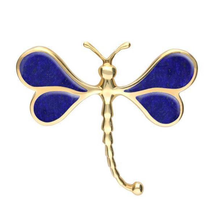9ct Yellow Gold Lapis Lazuli Dragonfly Brooch - Yellow Gold