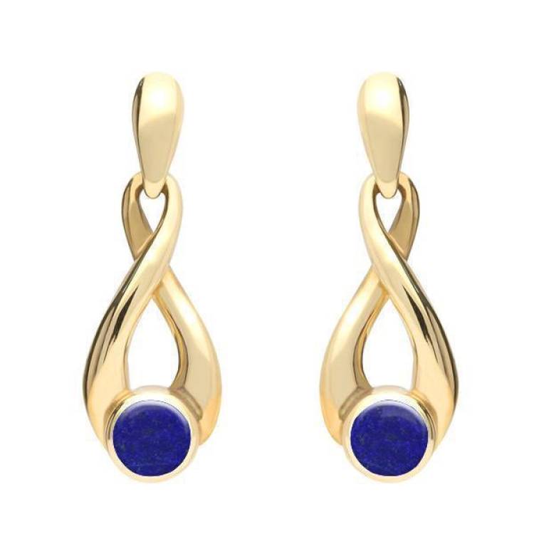 9ct Yellow Gold Lapis Lazuli Eternity Loop Drop Earrings - Yellow Gold