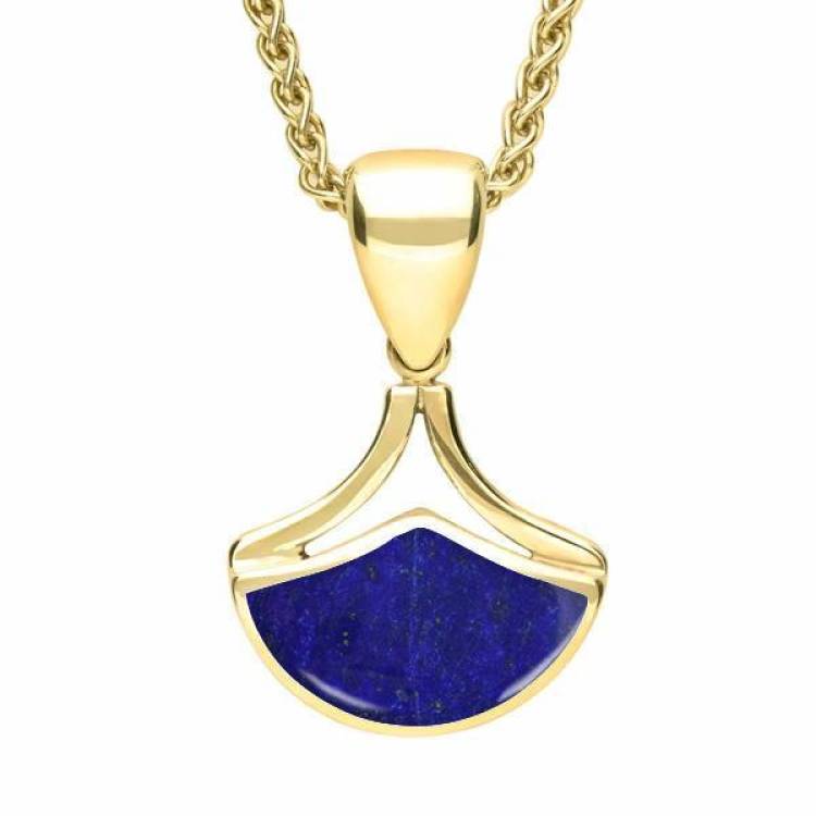9ct Yellow Gold Lapis Lazuli Fan Shaped Necklace - Yellow Gold