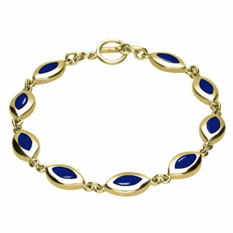 9ct Yellow Gold Lapis Lazuli Framed Marquise Bracelet - Option1 Value Yellow Gold