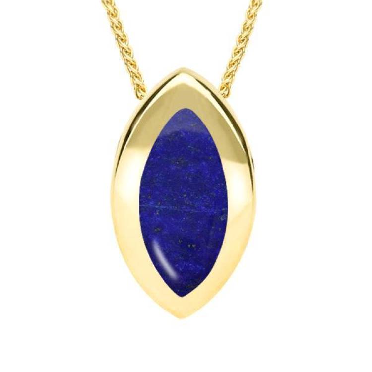 9ct Yellow Gold Lapis Lazuli Framed Marquise Necklace - Option1 Value Yellow Gold