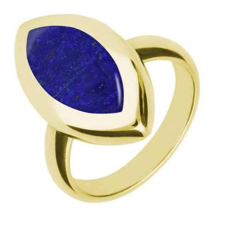 9ct Yellow Gold Lapis Lazuli Framed Marquise Ring - Yellow Gold