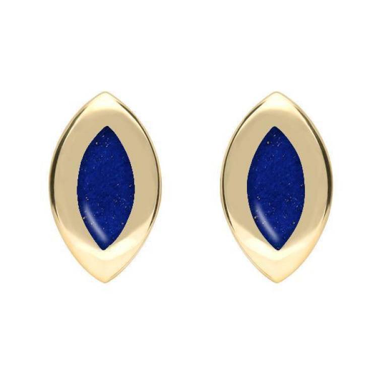 9ct Yellow Gold Lapis Lazuli Framed Marquise Stud Earrings - Option1 Value Yellow Gold