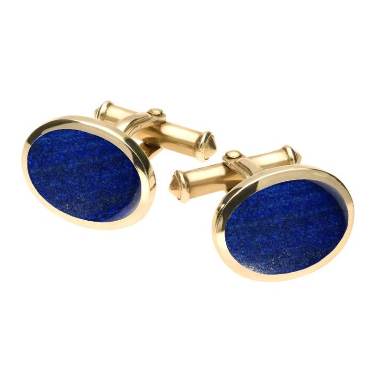 9ct Yellow Gold Lapis Lazuli Framed Oval Cufflinks