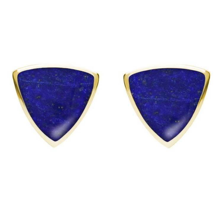 9ct Yellow Gold Lapis Lazuli Large Curved Triangle Stud Earrings - Yellow Gold