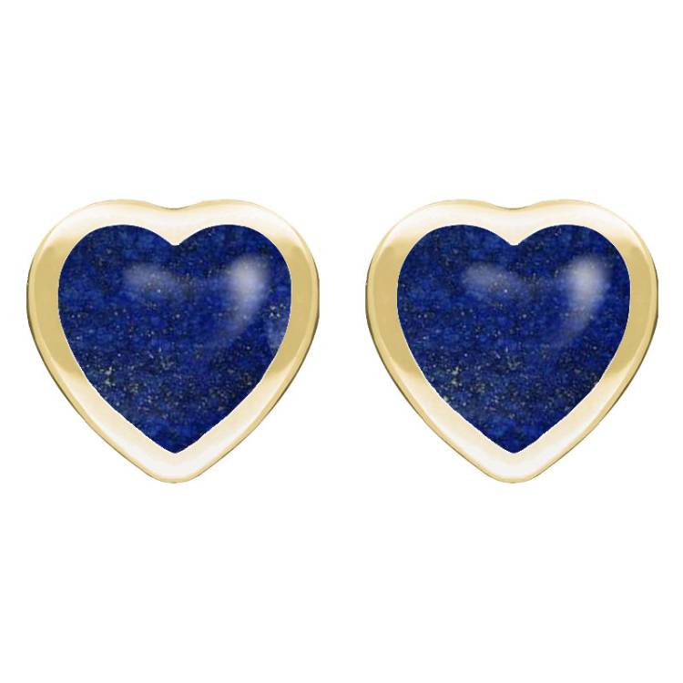 9ct Yellow Gold Lapis Lazuli Large Framed Heart Stud Earrings - Yellow Gold