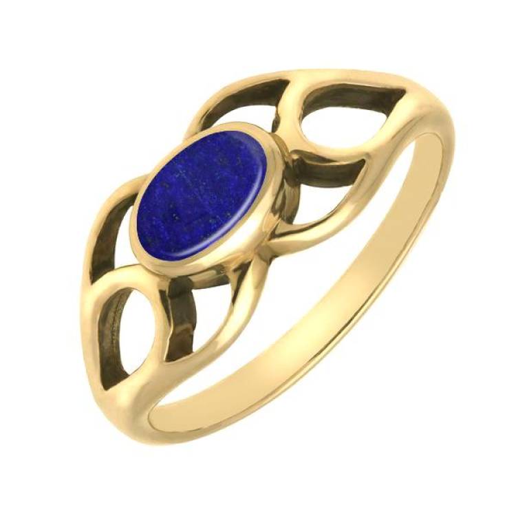 9ct Yellow Gold Lapis Lazuli Lattice Ring - Yellow Gold