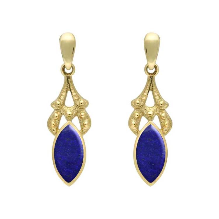 9ct Yellow Gold Lapis Lazuli Marquise Drop Earrings