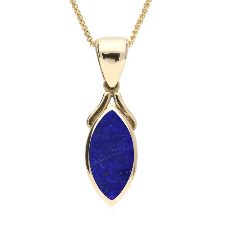 9ct Yellow Gold Lapis Lazuli Marquise Necklace - Yellow Gold