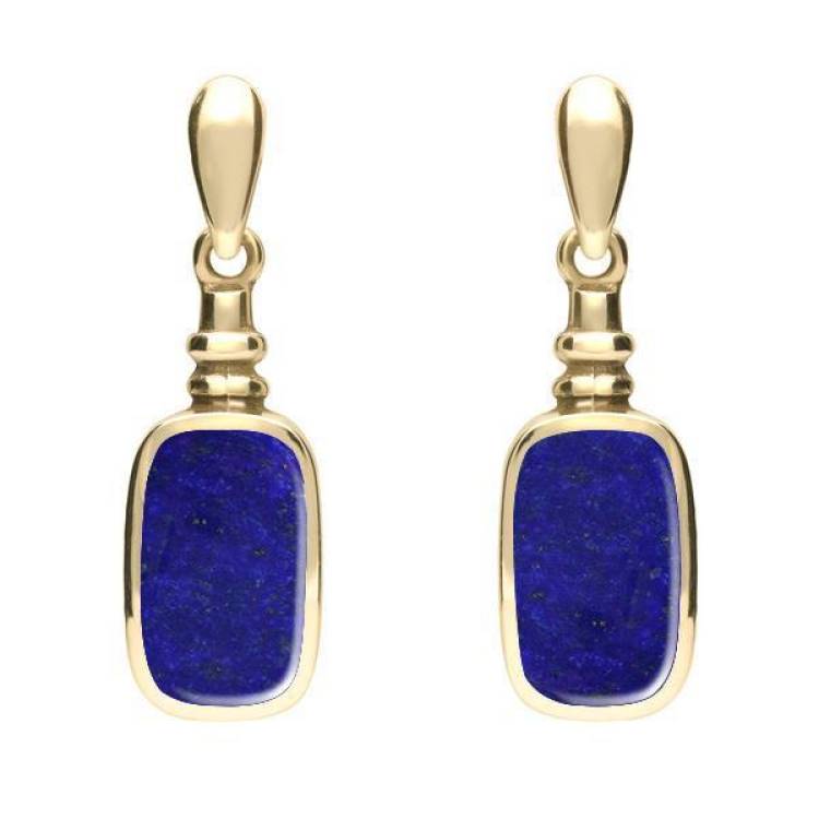 9ct Yellow Gold Lapis Lazuli Oblong Bottle Top Drop Earrings