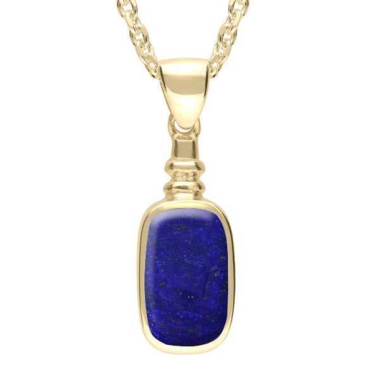 9ct Yellow Gold Lapis Lazuli Oblong Bottle Top Necklace