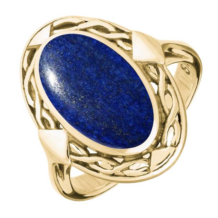 9ct Yellow Gold Lapis Lazuli Oval Celtic Ring