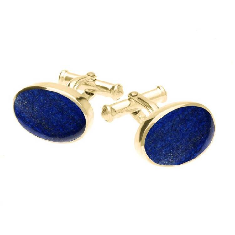 9ct Yellow Gold Lapis Lazuli Oval Cushion Cufflinks - Option1 Value