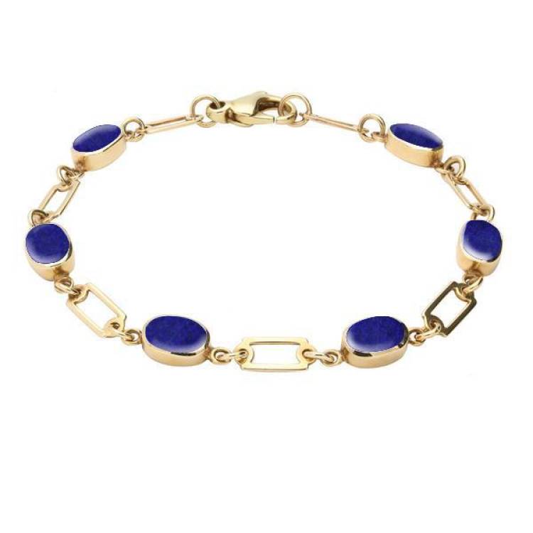 9ct Yellow Gold Lapis Lazuli Oval Linked Bracelet