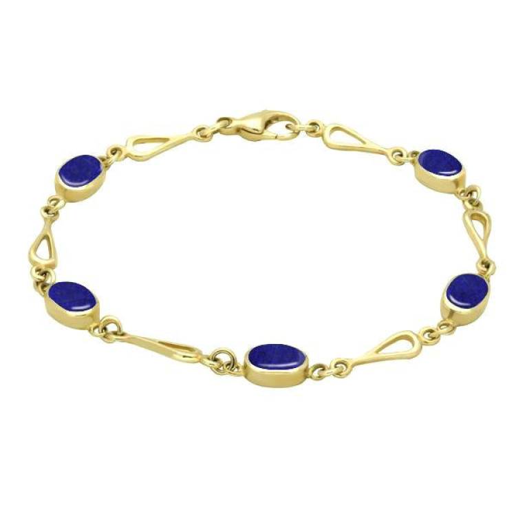 9ct Yellow Gold Lapis Lazuli Oval Spoon Link Bracelet