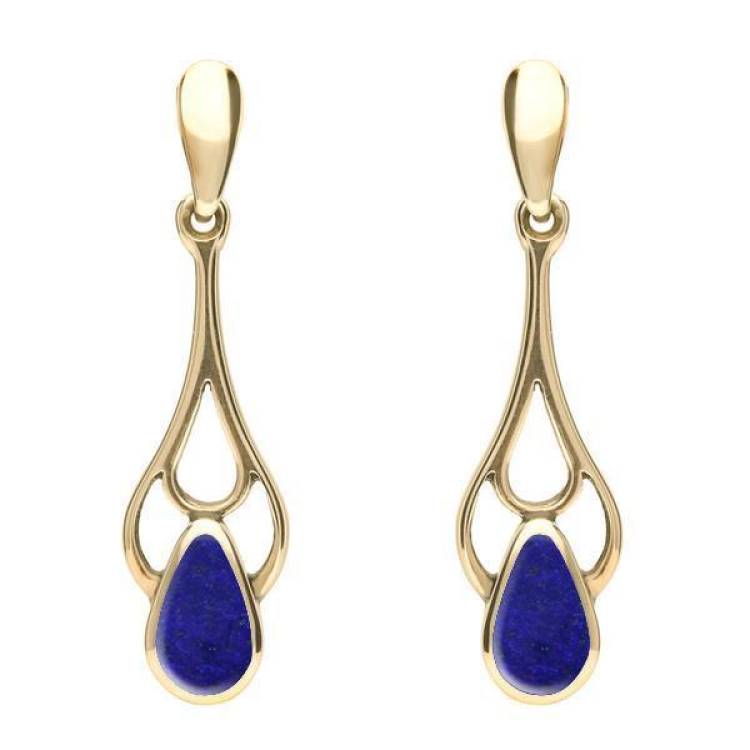 9ct Yellow Gold Lapis Lazuli Pear Spoon Earrings - Yellow Gold