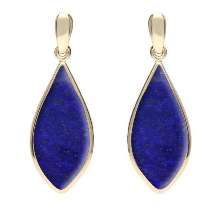 9ct Yellow Gold Lapis Lazuli Pointed Pear Drop Earrings