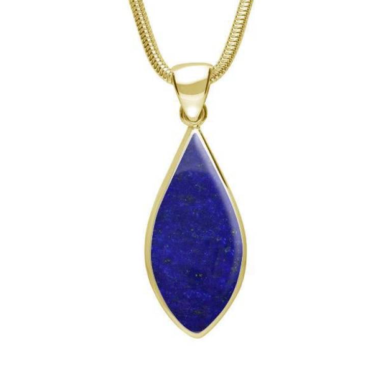 9ct Yellow Gold Lapis Lazuli Pointed Pear Necklace - Yellow Gold