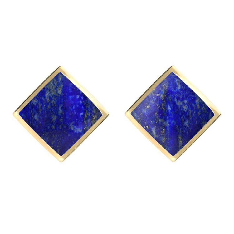 9ct Yellow Gold Lapis Lazuli Rhombus Earrings - Yellow Gold