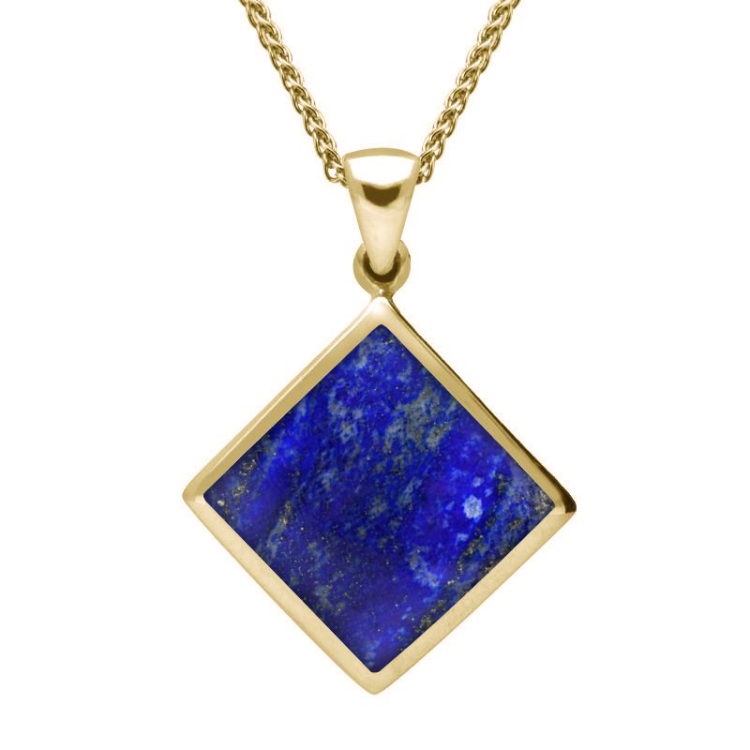 9ct Yellow Gold Lapis Lazuli Rhombus Necklace - Yellow Gold