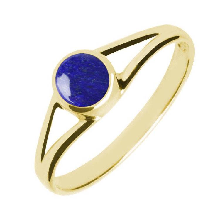 9ct Yellow Gold Lapis Lazuli Round Split Shoulder Ring - Yellow Gold