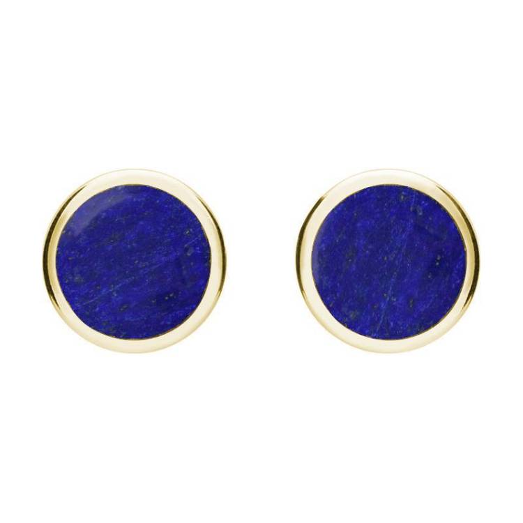 9ct Yellow Gold Lapis Lazuli Round Stud Earrings - Yellow Gold