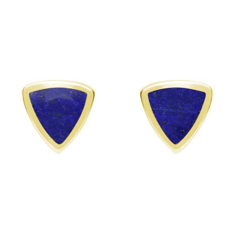 9ct Yellow Gold Lapis Lazuli Small Curved Triangle Stud Earrings - Yellow Gold